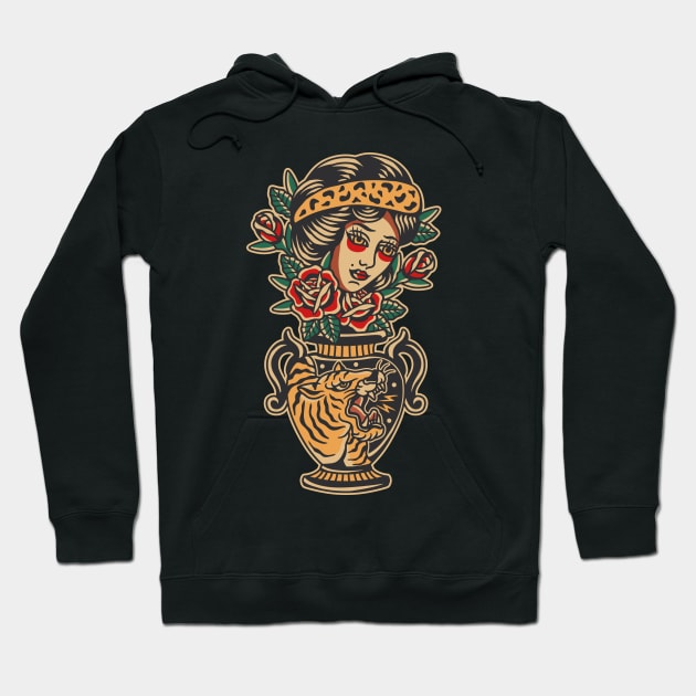 Women Flower Vase Traditional Tattoo Hoodie by Abrom Rose